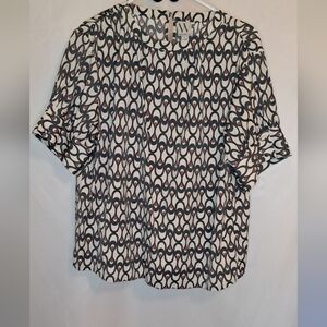 Worthington Black, White, Brown Patterned Blouse Women's Medium #211